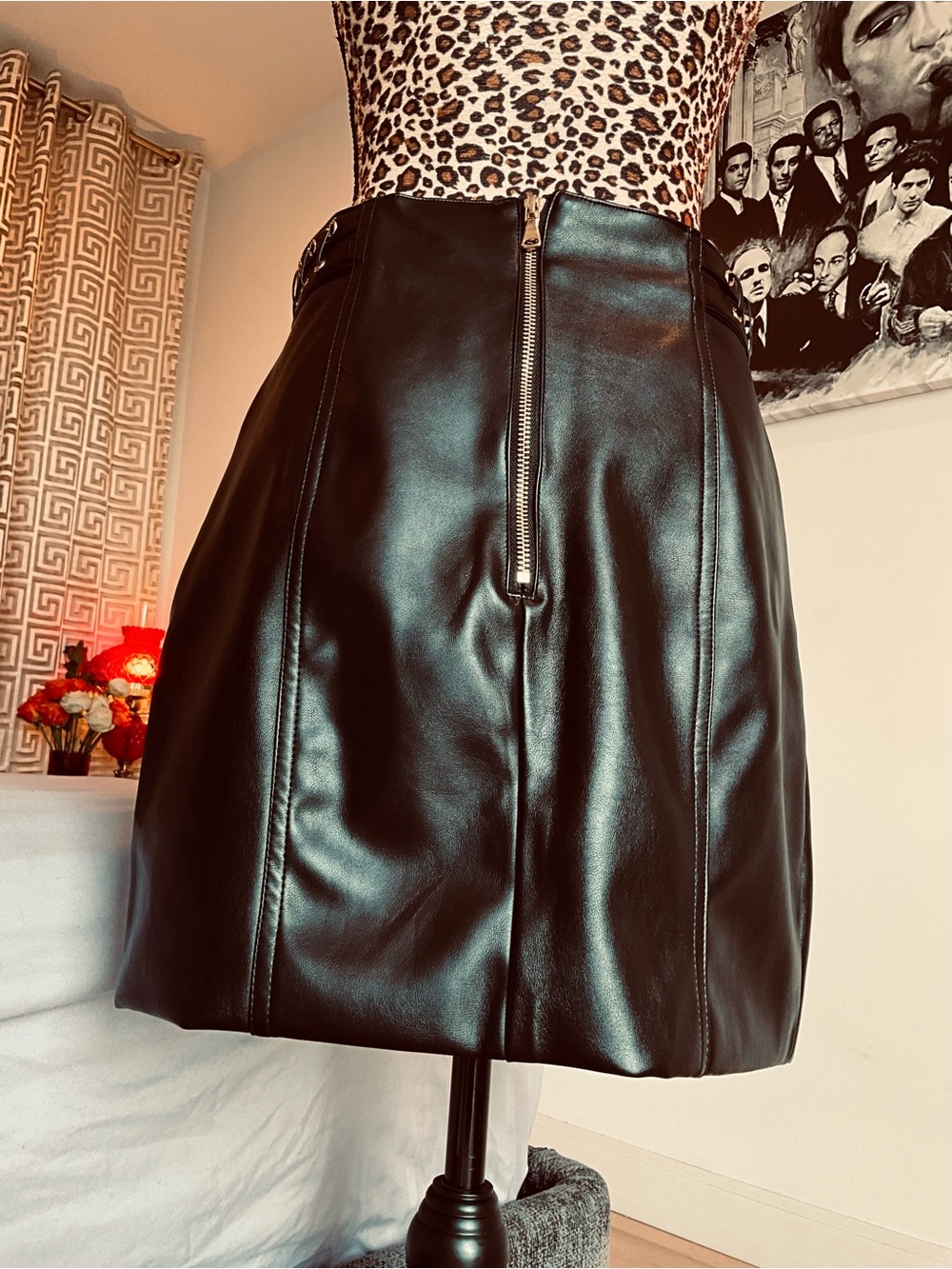 Fashion Nova Luxe Black Faux Leather Mini Skirt with Big Gold Buttons - Picture 7 of 11
